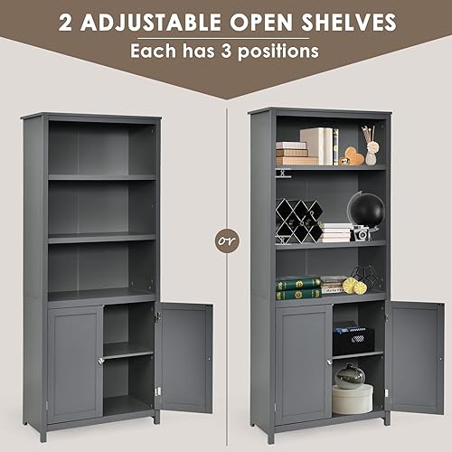 Miniatura 6 de IFANNY Estantería alta con puertas, estantería de 3 estantes con armario de almacenamiento, estanterías verticales y estanterías, estante de