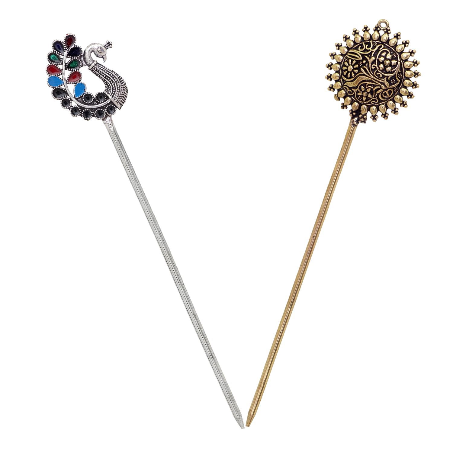 V L IMPEX Peacock Silver & Gold Plated Round Juda Hair Combo Stick Multi Colour For Girls (B07MY52FB4) Amazon Price History, Amazon Price Tracker