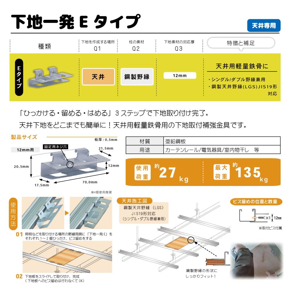 ダンドリ 下地一発金具 E12 680個 ネジ1360本付き ダンドリ 下地一発金具 E12 680個 ネジ1360本付き