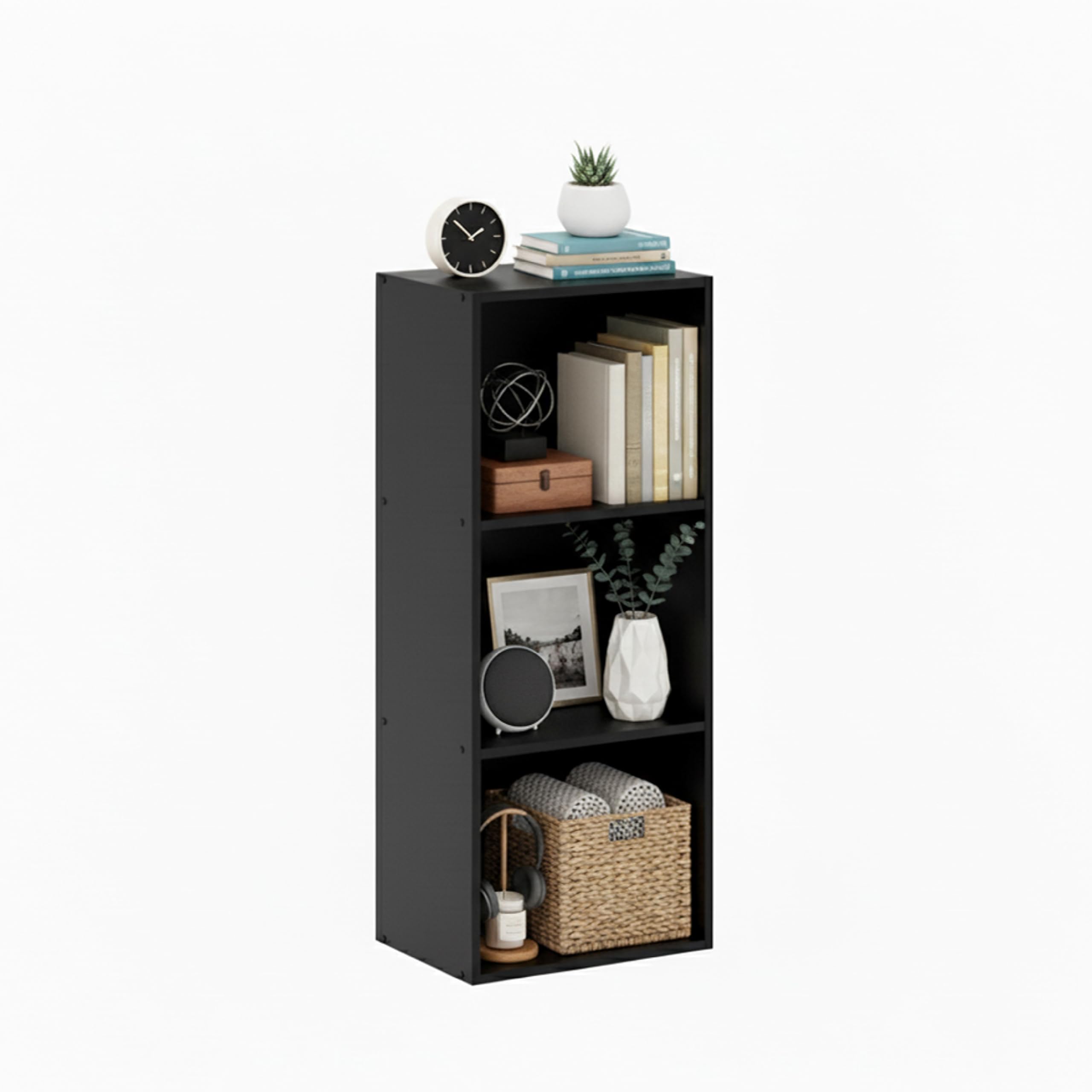 Baroni Home Libreria a Cubi Componibile, Scaffale Modulare 3 Ripiani Multiuso per Soggiorno, Camera e Ingresso, Design Moderno, Montaggio Semplice (Nera 3 Ripiani)