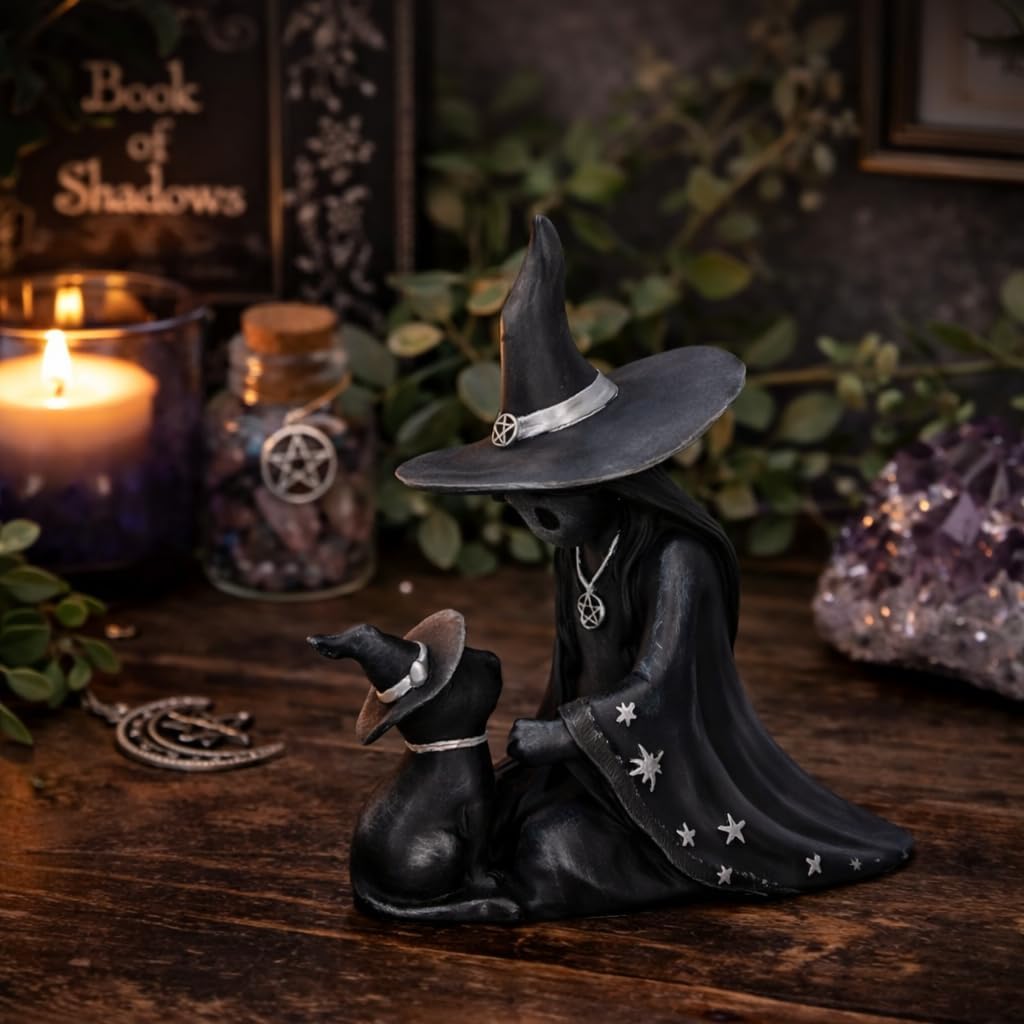 Nemesis Now Little Souls Twilight Figurine 10cm - Gothic Witch & Cat Statue, Hand-Painted Resin Fantasy Decor, Collectible Shelf Ornament Gift image 2