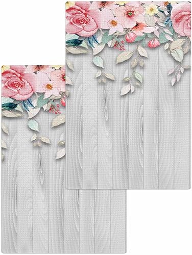 Kitchen Towel 2 Packs Cotton Waffle Weave, Plants Flowers Florals Leaves 16 x 24 Inch Absorbent Quick Drying Dish Towels Clothes for Kitchen Living