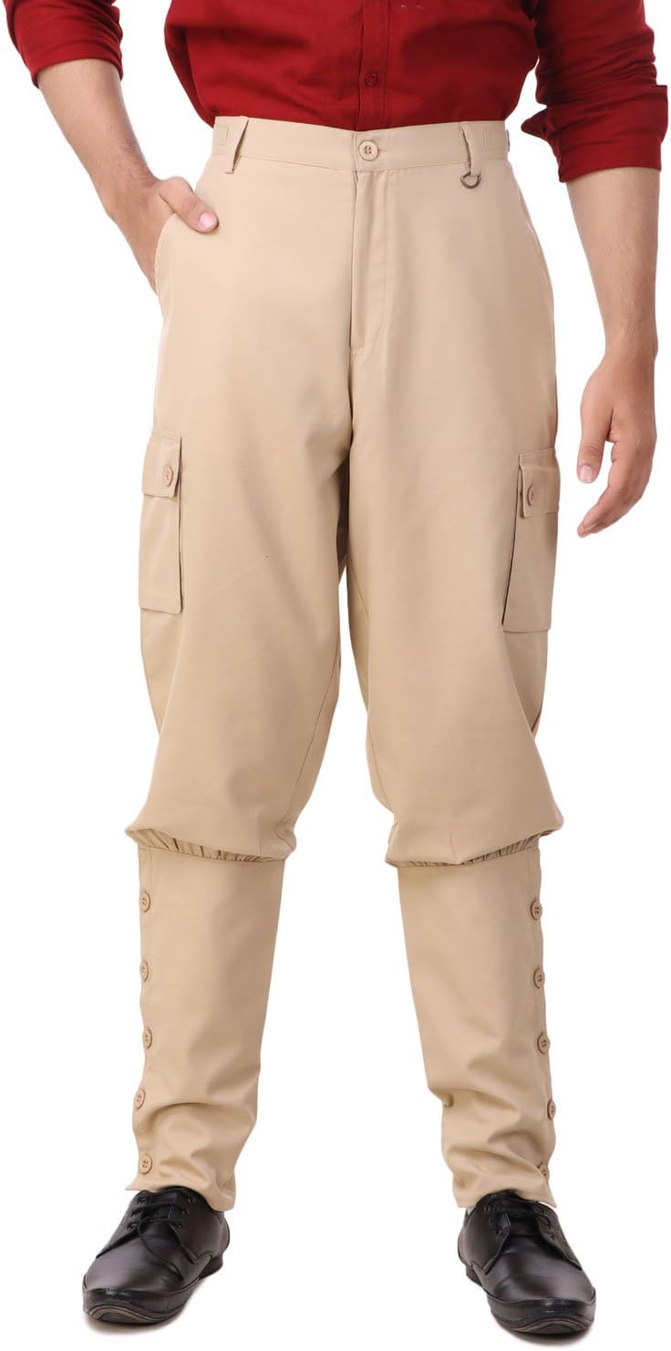 ThePirateDressing Steampunk Victorian Cosplay Costume Mens Airship Pants Trousers Small Beige (Poly Viscose Fabric)