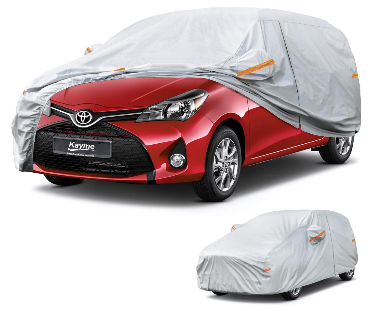 Kayme Telo Copriauto, Telo per Auto da Esterno Impermeabile, Traspirante, Telo Macchina Felpato per Toyota Yaris, Hyundai i10, Polo, Panda etc. Vedi Auto Tabella Taglie A2, Argento
