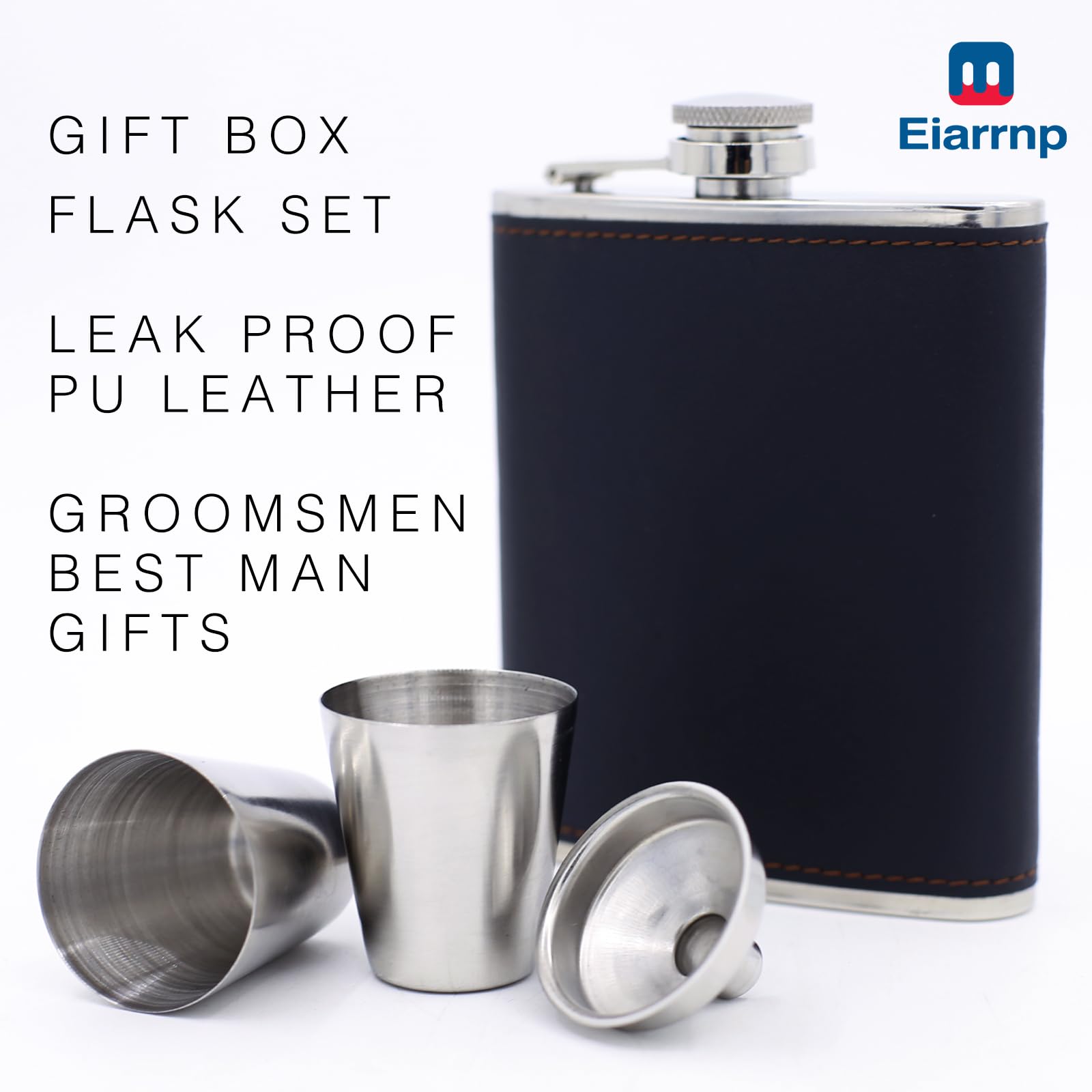 Set fiaschetta con imbuto e 2 bicchieri da vino, capacità 200 ml, per whisky, vino, liquori e liquori, fiaschetta per uomo, padre, nonno, fidanzato e testimone, confezione regalo nera