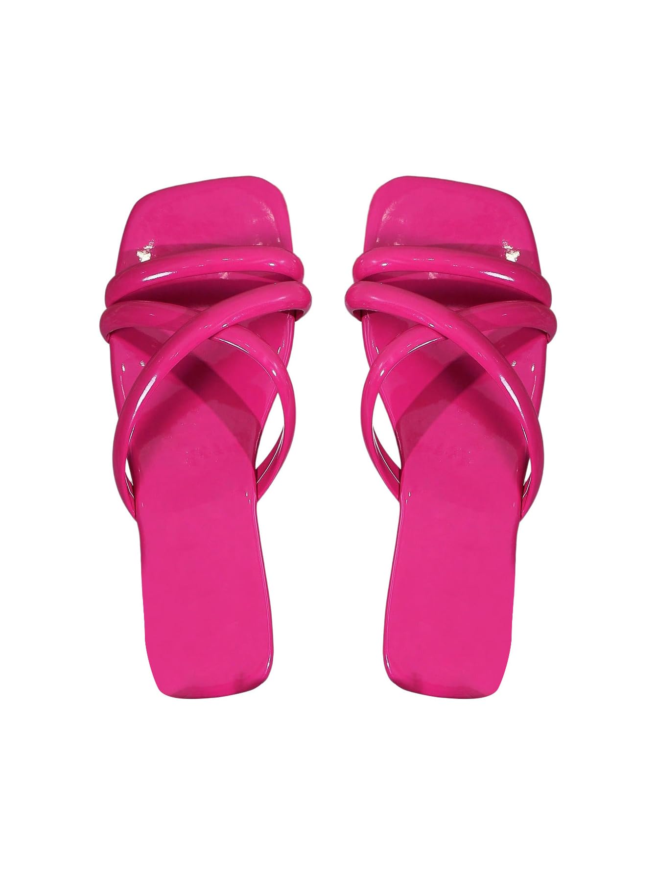 GORGLITTER Women's Criss Cross Strappy Flat Sandals Square Open Toe Dressy Summer Vacation 2025 Slip on Slide Shoes