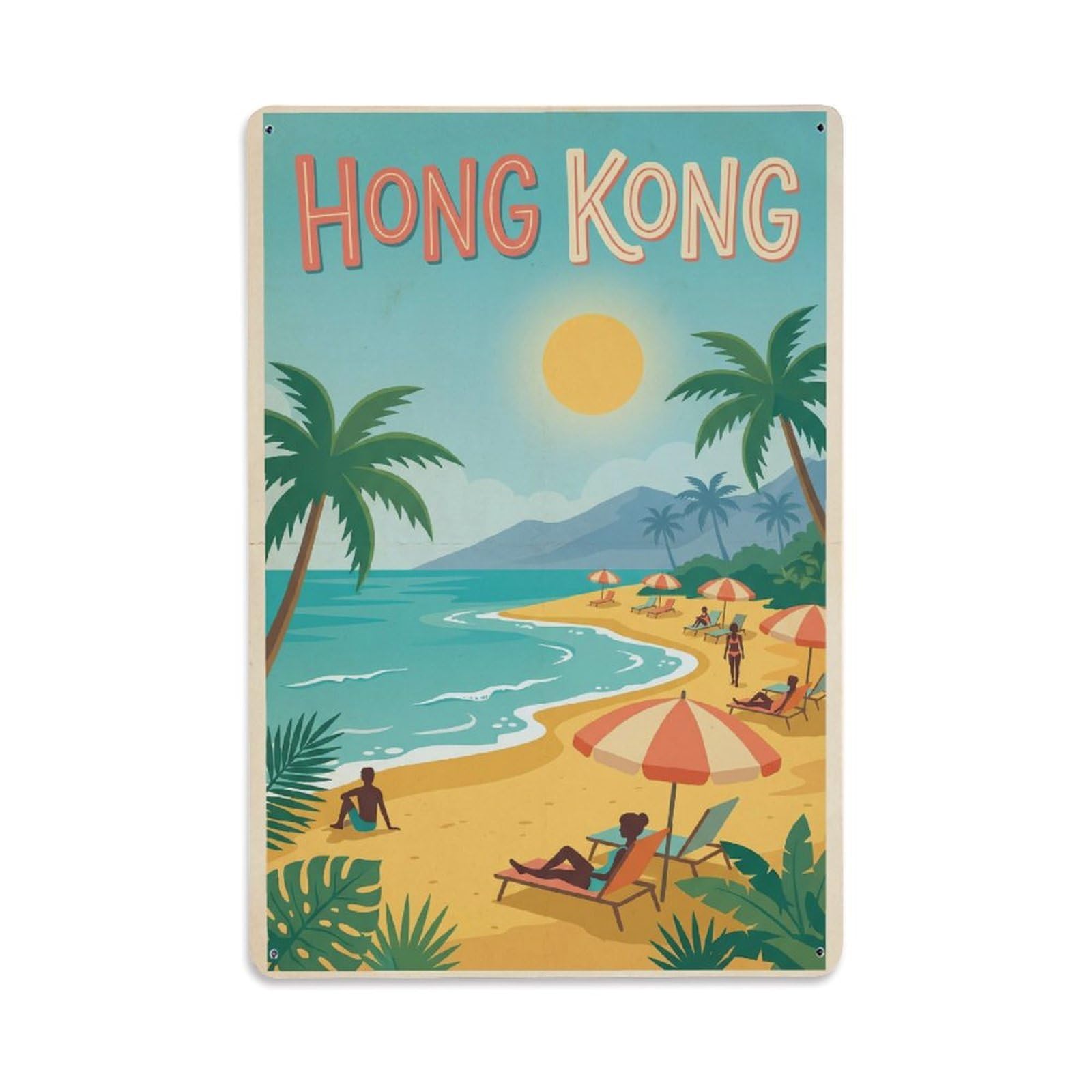 Gead 8X12inch Style Vintage Travel Hong Kong Beach Metal Tin Sign
