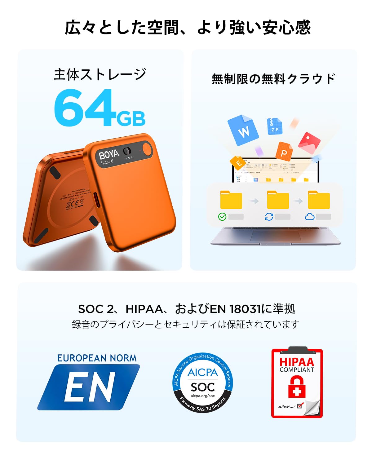 BOYA Notra AI Voice Recorder, Ambient/Phone Call/Bluetooth Capture, AI Transcription&Smart Summary, Support 140+ Languages, 64GB Storage, Magnetic Note Taker per riunioni, Lectures, Interviste