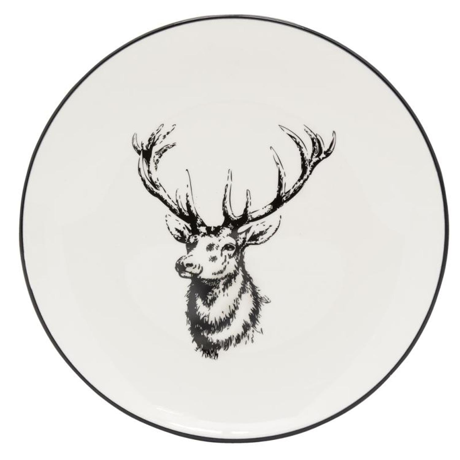 AUBRY GASPARD - Assiettes en Porcelaine - Lot de 6 - Décor Cerf - Blanc Brillant - 19 x 2 cm - Compatibles Lave-Vaisselle et Four à Micro-Ondes - Idéal pour Arts de la Table Élégant et Pratique