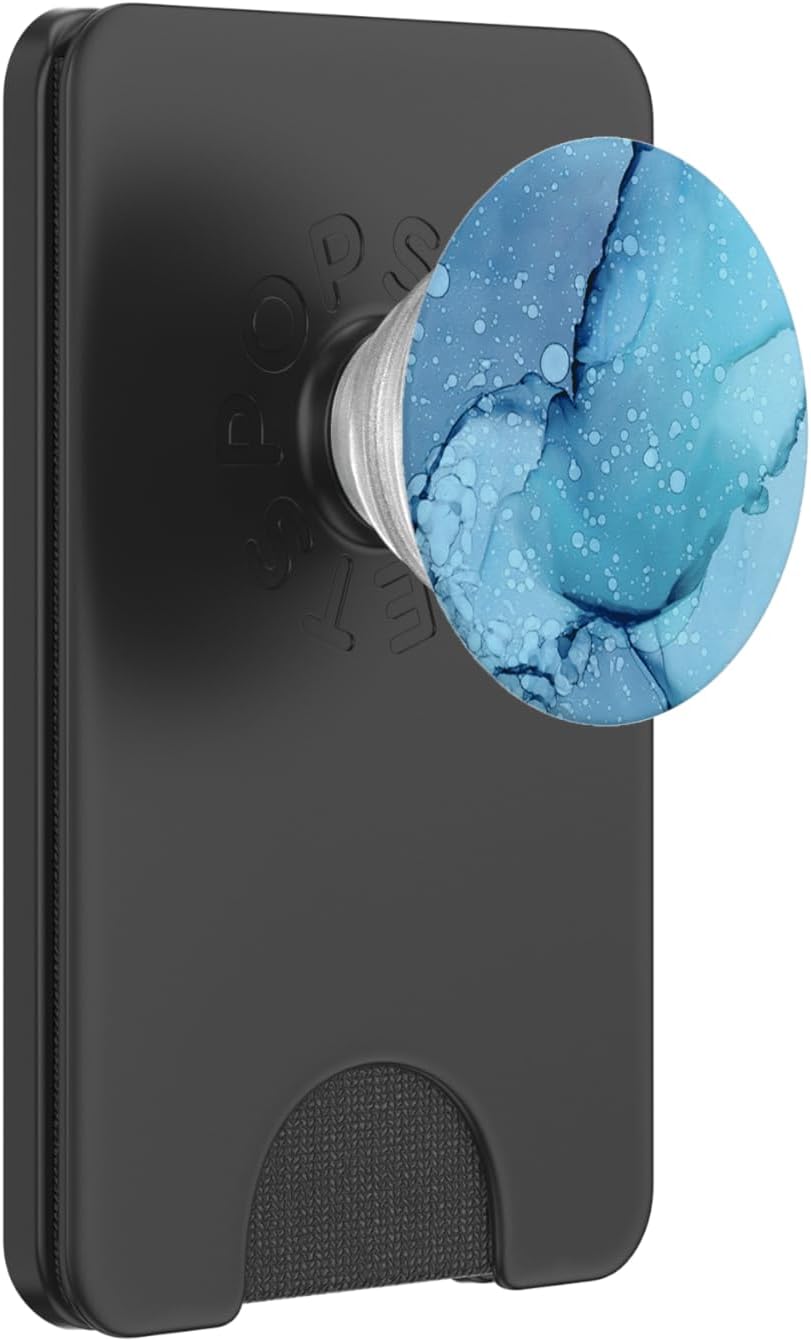 Aqua Blue Ocean Watercolor Abstract Inkblot PopSockets PopWallet for MagSafe