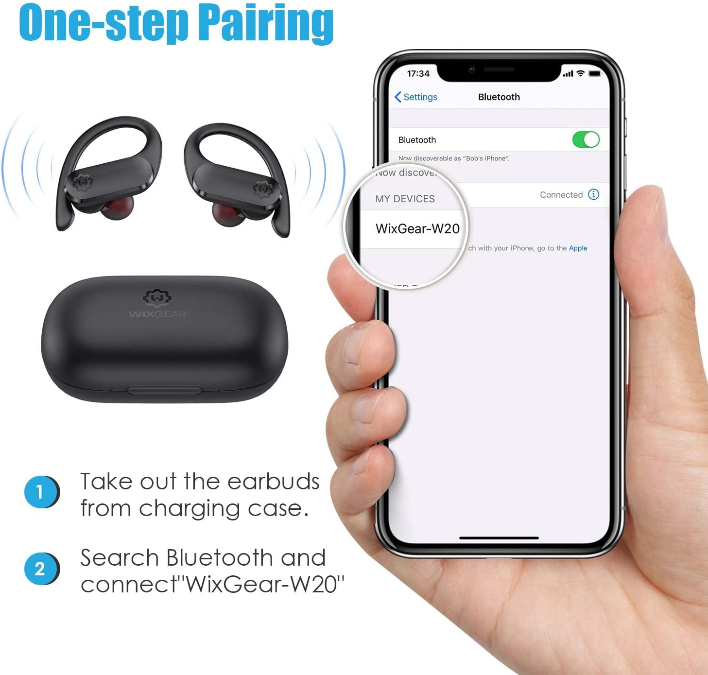 One-step Pairing instructions for WixGear Earbuds