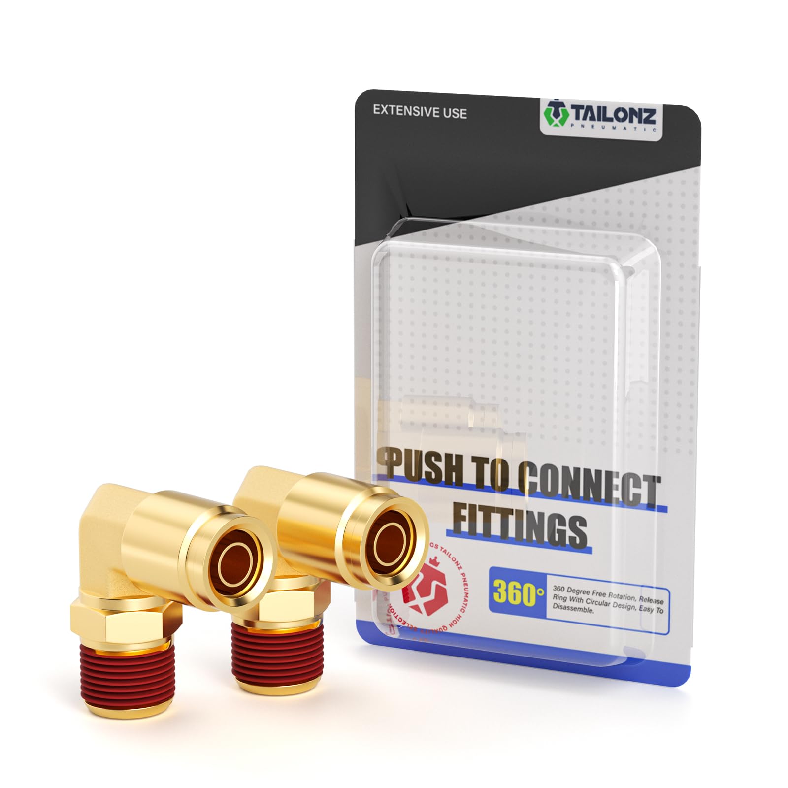 TAILONZ PNEUMATIC 3/8" Tube OD x 1/4" NPT Thread DOT Elbow Out Pipe Air Fittings, Push to Connect Fittings Air Brake Pipe Fittings for Cars, Trucks,