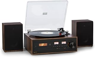 Auna Vinyl Record Player, Bluetooth Vinyl Records Turntable Record Players for Vinyl with Speakers, Home Audio Record Players, Retro Vintage USB & CD Turntable, MP3, AUX, DAB, Speakers Stereo Systems