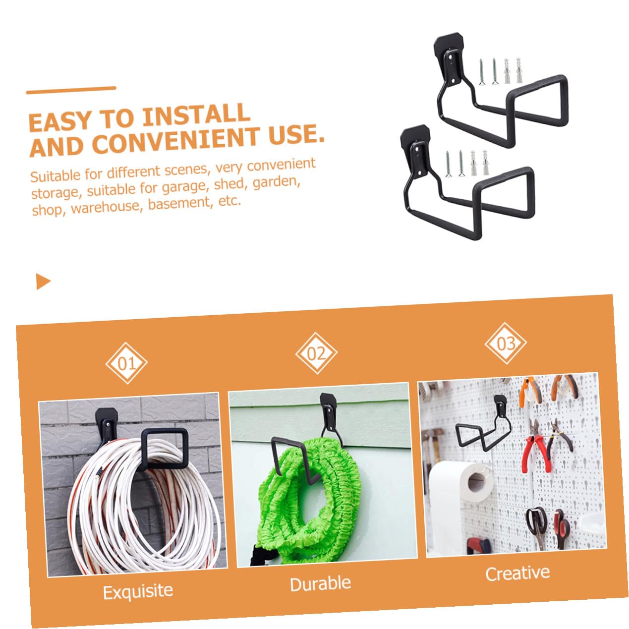 Toddmomy 2 Ganchos de Garaje para Colgar Herramientas y Cables de Extensión, Resistente Hierro Recubrimiento Plástico Negro, Fácil Instalación para Almacenamiento en Garaje