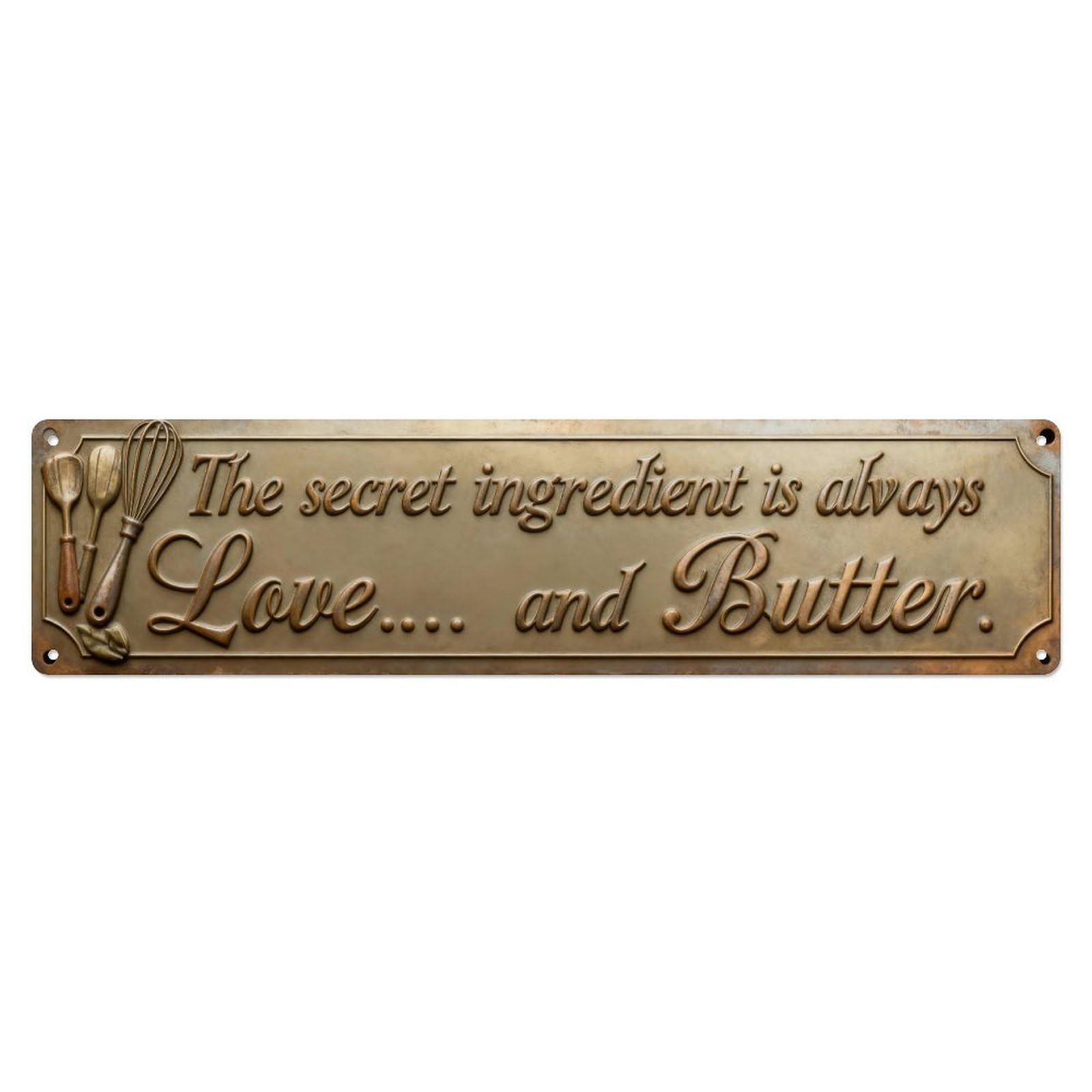 The Secret Ingredient Is Always Love And Butter Tin Sign Vintage Metal Sign Home Bar Garden Indoor & Outdoor Wall Decor Retro Metal Poster 4x16 Inch