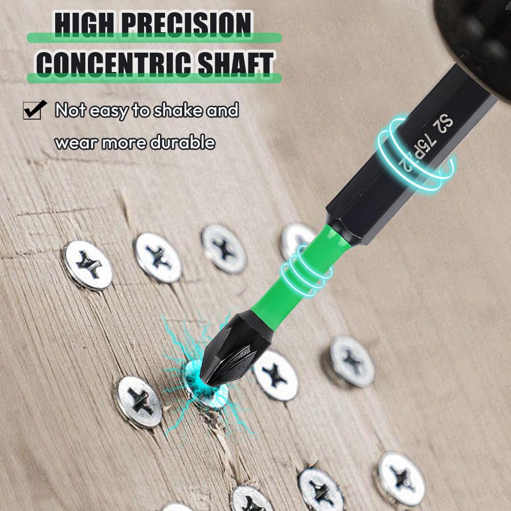 Saipor 6-Piece PZ2 Magnetic Impact Screwdriver Driver Bits Set, POZI No.2 Screw Driver Drill Bits - Image 4