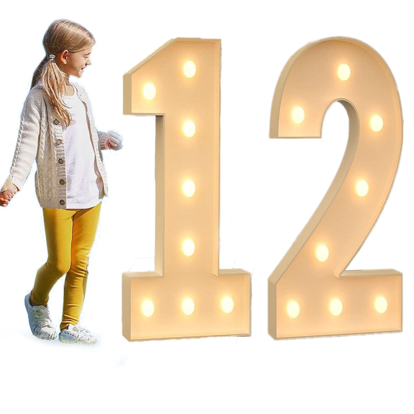 Décoration d'anniversaire 4 pieds Chapiteau lumineux Chiffres avec veilleuse LED Cadre prédécoupé Chiffres en mosaïque for 18e 21e 40e 50e anniversaire Décoration de fête de mariage DIY(Number 12)