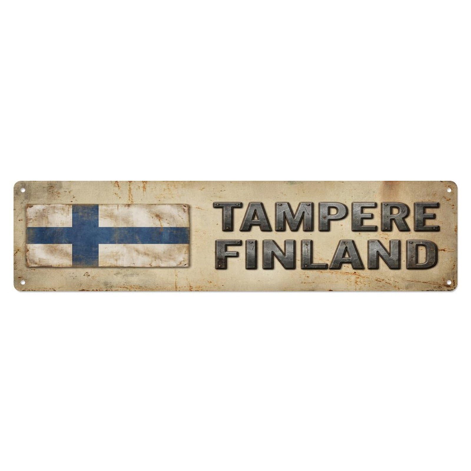 Vintage Tampere Finland Flag Decor Rustic Travel Metal Tin Sign
