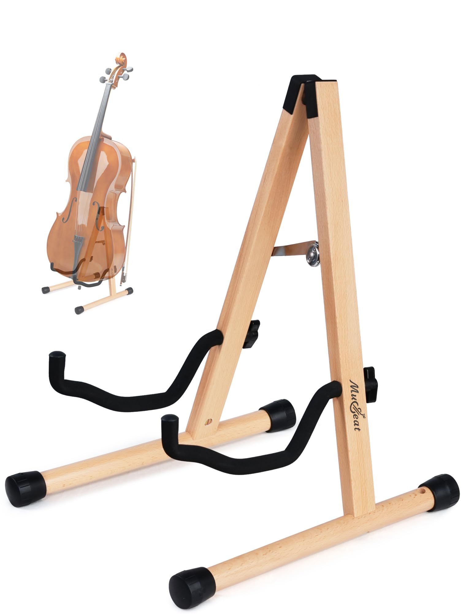 Support de violoncelle en bois de hêtre artisanal avec repose-archet pour musiciens