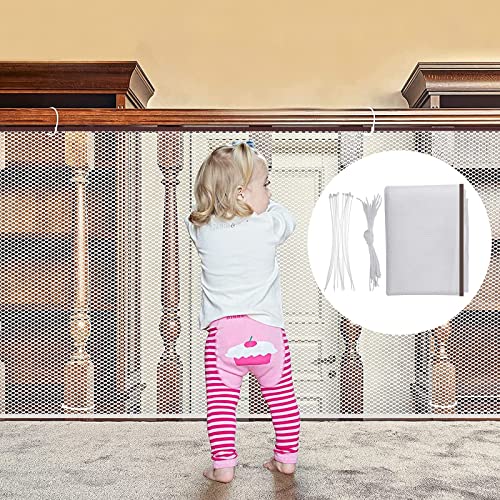 Child Safety Net, 10ft x 2.5ft Durable Outdoor Balcony Banister Stairs Guard Protective Netting for Kids Baby Toys Pets, Easy to Install and Use with More Ropes Ties, Sturdy Mesh Rail Guard (White)