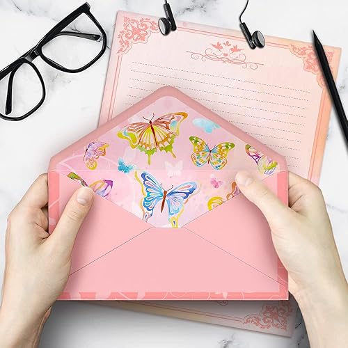 Miniatura 6 de Anzon Mories Juego de papelería de 72 piezas (48 hojas de papel y 24 sobres) de 8.5 x 11 pulgadas, letras gruesas de acuarela rosa para niñas, papel