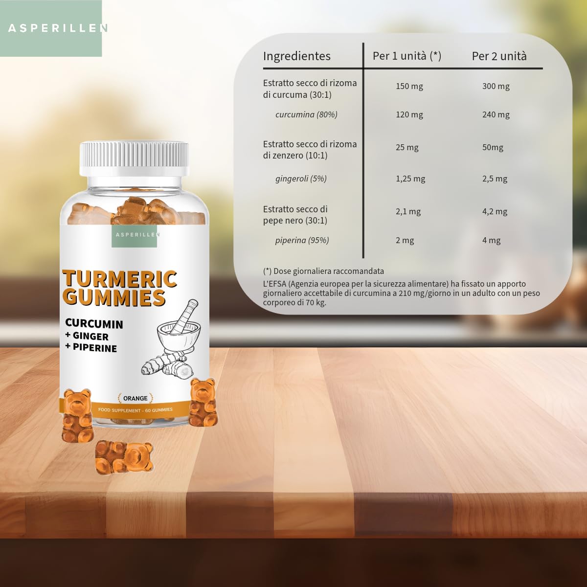 Gommose di Curcuma con Zenzero e Pepe Nero - Alto Dosaggio con 80% Curcumina e 95% Piperina - Antinfiammatorio e Antiossidante Naturale - Turmeric Gummies - 60 Unità al Gusto di Arancia