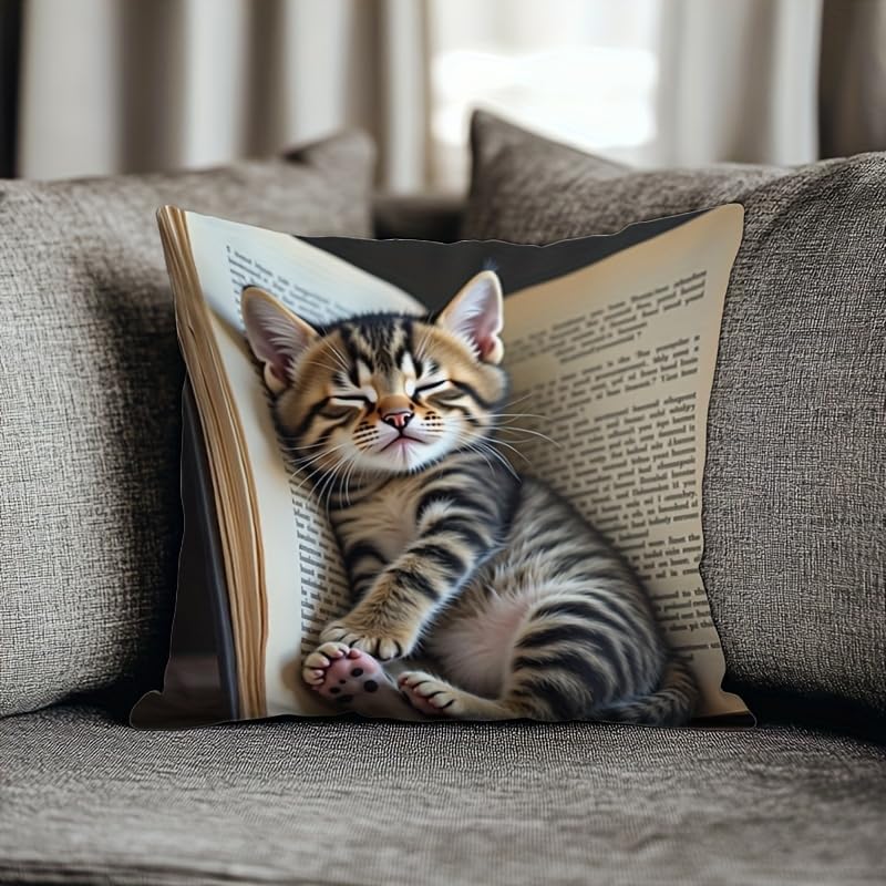 PVOODIRE 45x45cm Cat Animal Cushion Cover - Cute Stuff Sofa Pillow Cover No Insert Grey Decor — image 1