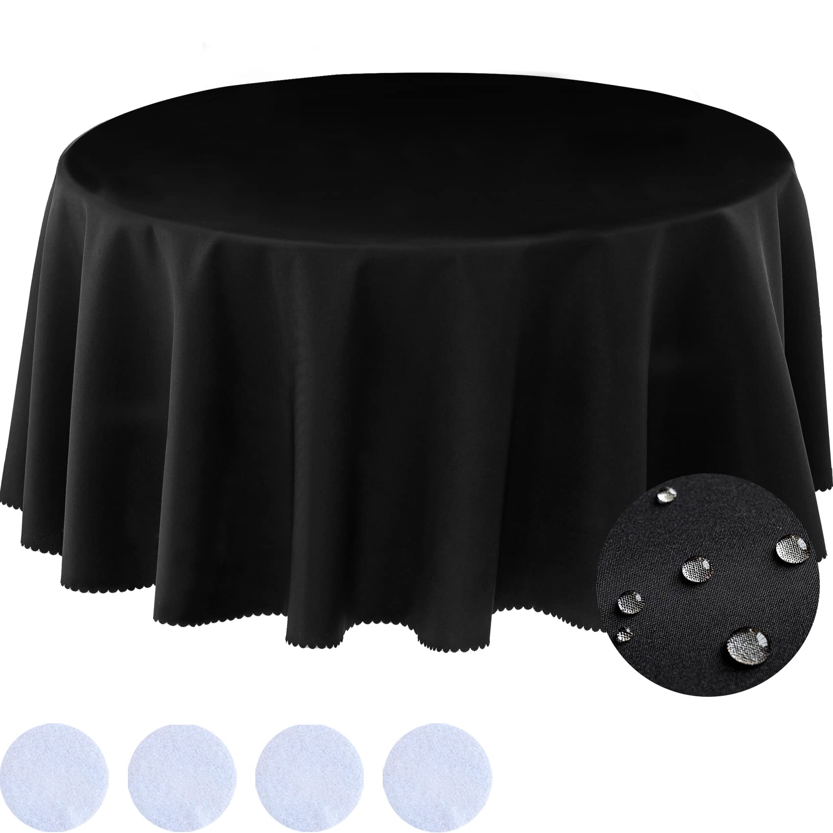 BYDOLL Table Cloth 48 Inch Round Tablecloth Black Outdoor Washable Winkle and Stain Resistant Spillproof Polyester Tablecloth for Round Tables Festival Camping Picnic Wedding Party Table Cover