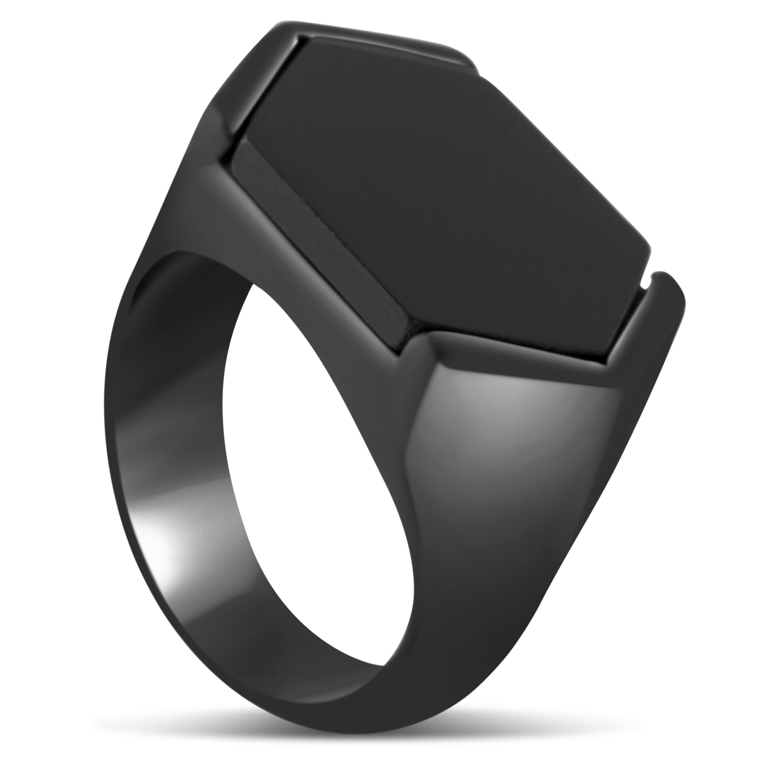 Akitsune Anillo Abyssum | Anillo de sello elegante de moda para hombre, diseñador de acero inoxidable con piedras preciosas, Negro mate - Negro - US 7