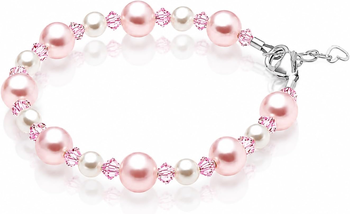 Baby Crystals White Pink Pearl | Birthday Bracelet for Girl | Keepsake Gift
