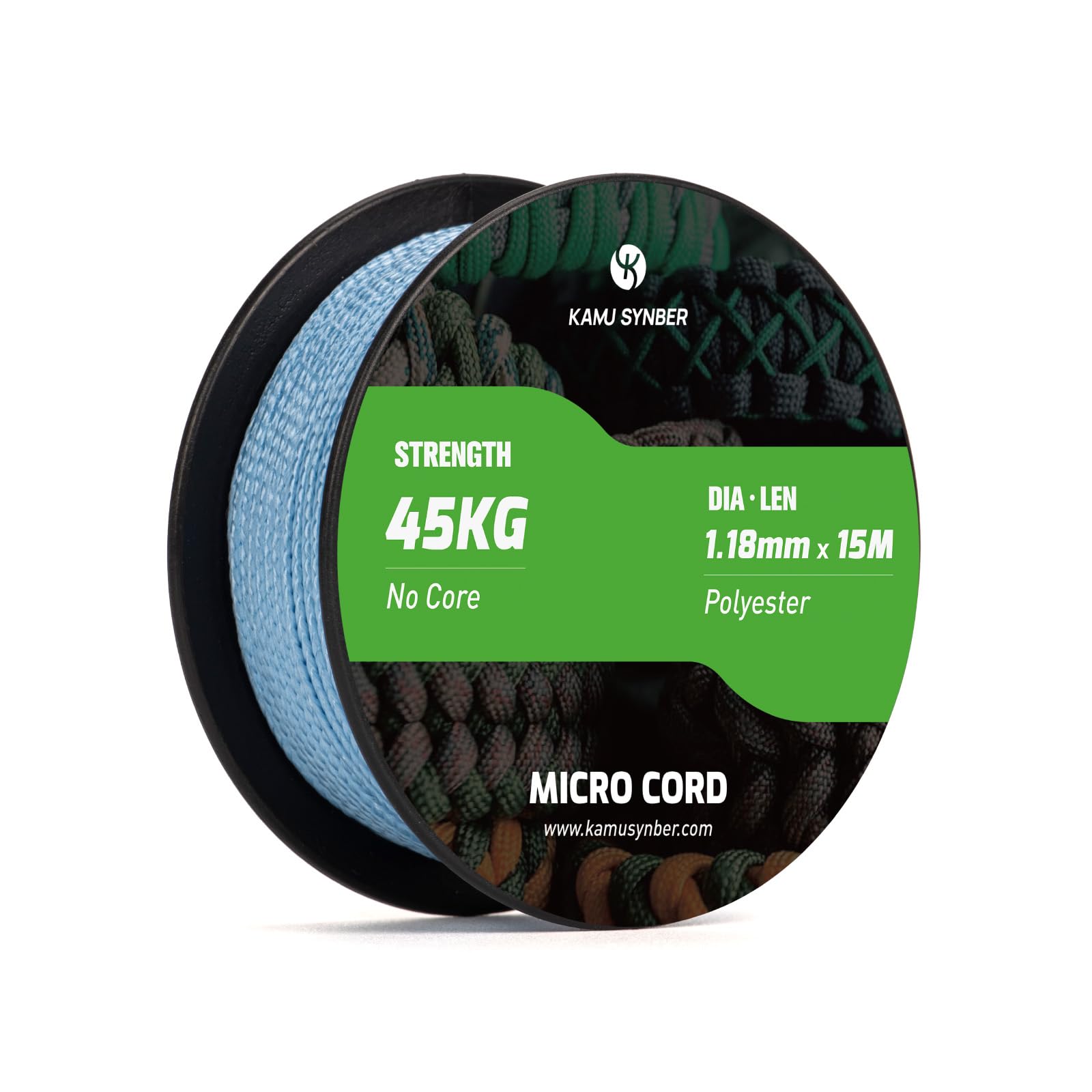Kamu Synber Micro Cord 1.18mm Paracord Braided Rope 15m Spool for Bracelet, Crafting, Jewelry Making, Key Chains | Support 45kg | Sky Blue