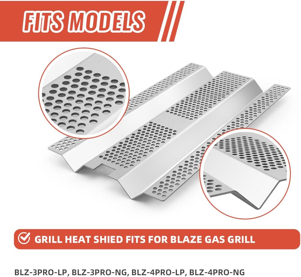 Heat Plates Replacement for Blaze BLZ-3PRO-LP, BLZ-3PRO-NG, BLZ-4PRO-LP, BLZ-4PRO-NG Gas Grill, Stainless Steel, 3 Pack, 17 1/2" x 9 11/16" x 1 1/16"