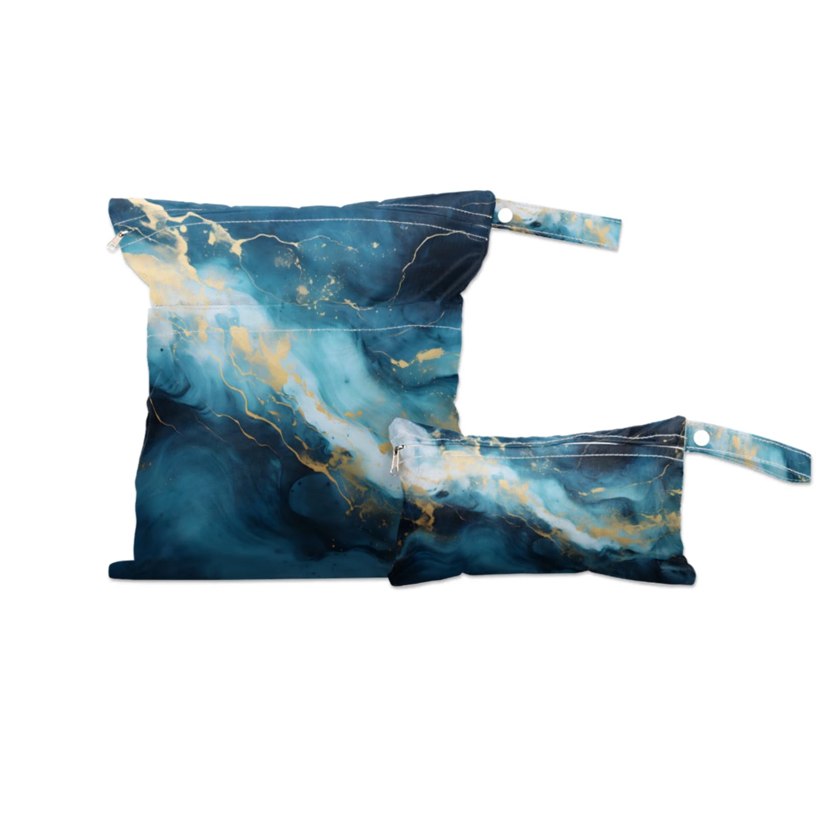 2 Set Luxurious Deep Blue Wet Dry Bags for Baby Cloth Diapers Reusable Storage Bag for Travel,Beach,Pool,Daycare,Stroller,Gym,Laundry,Dirty Clothes,Swimsuits Wet Clothes, Marble Texture Wet Bag