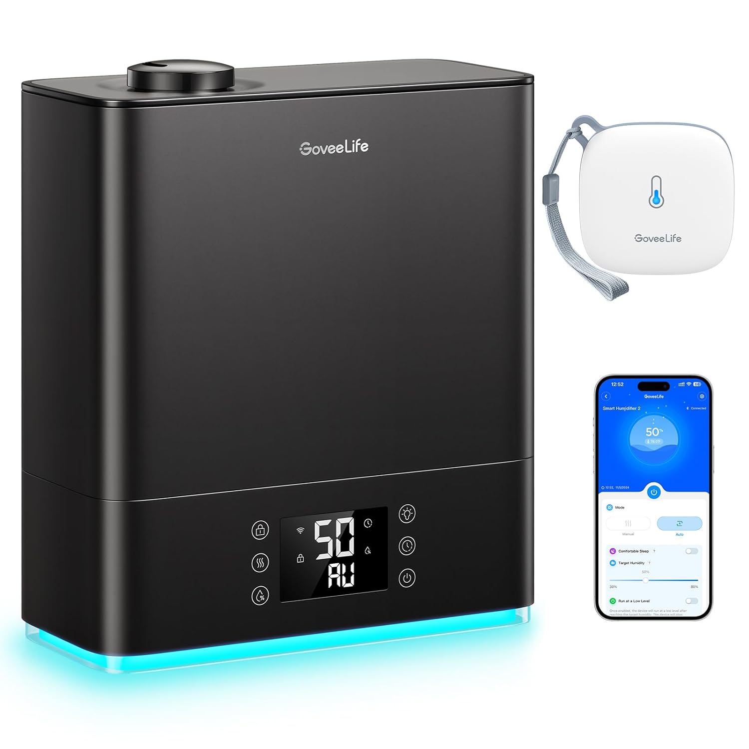GoveeLife Smart Hygrometer Thermometer Bundle with GoveeLife Smart Humidifier for Bedroom 6L