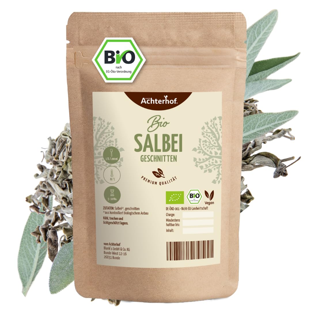 Salbei Bio 500g | Salbeiblätter getrocknet und geschnitten | naturrein in Bio-Qualität | Salbeitee | vom Achterhof
