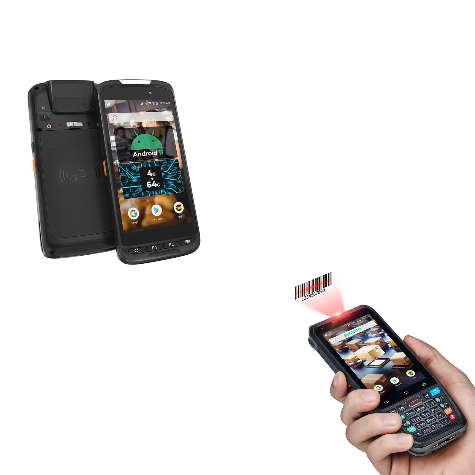 SVANTTO Android Barcode Scanner, for Inventory Warehouse Management, Keybaord Scanner and Touch-Screen Android Scanner with 5." Full Screen with Customized Keys