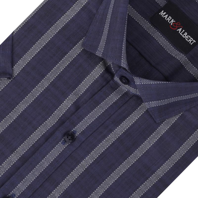 Image of MARK & ALBERT Men's Half Sleeve Cotton Linen Striped Shirt