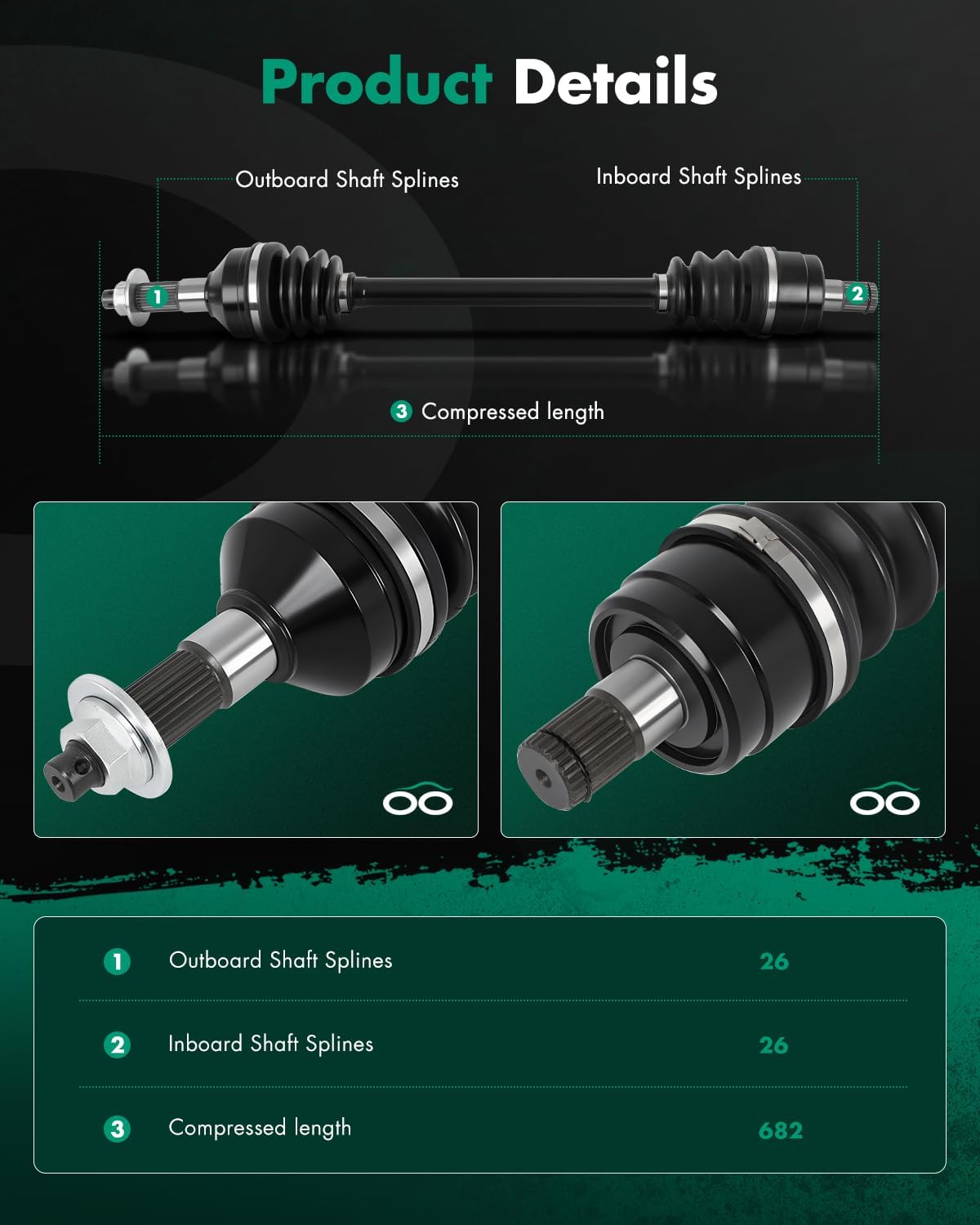 SCITOO Front right CV Axle Shaft Assembly fit for 2015-2021 for Kawasaki Teryx 800 2012-2013 for Kawasaki Teryx4 750 2014-2021 for Kawasaki Teryx4 800 59266-0048 59266-0708 59266-0047
