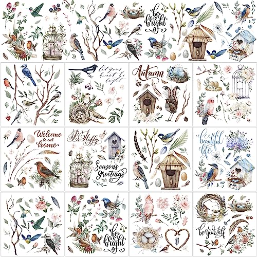 BBTO 12 Sheets Rub on Transfers for Crafts and Furniture Rub on Transfer Stickers Decals for Wood DIY Paper Home Decor, 5.5 x 5.7 Inch(Bird)