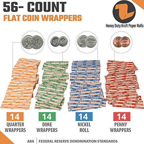 Coin Sorters Tray & Coin Counters – 4 Color-Coded Coin Sorting Tray Bundled With 56 Assorted Flat Coin Roll Wrappers For Us Coins #TOP5