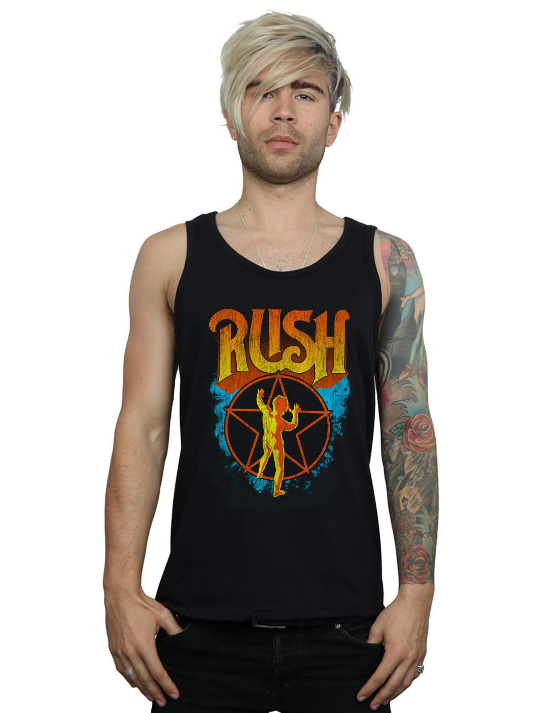 Absolute Cult Men's Black Rush Sunburst Star Vest Medium