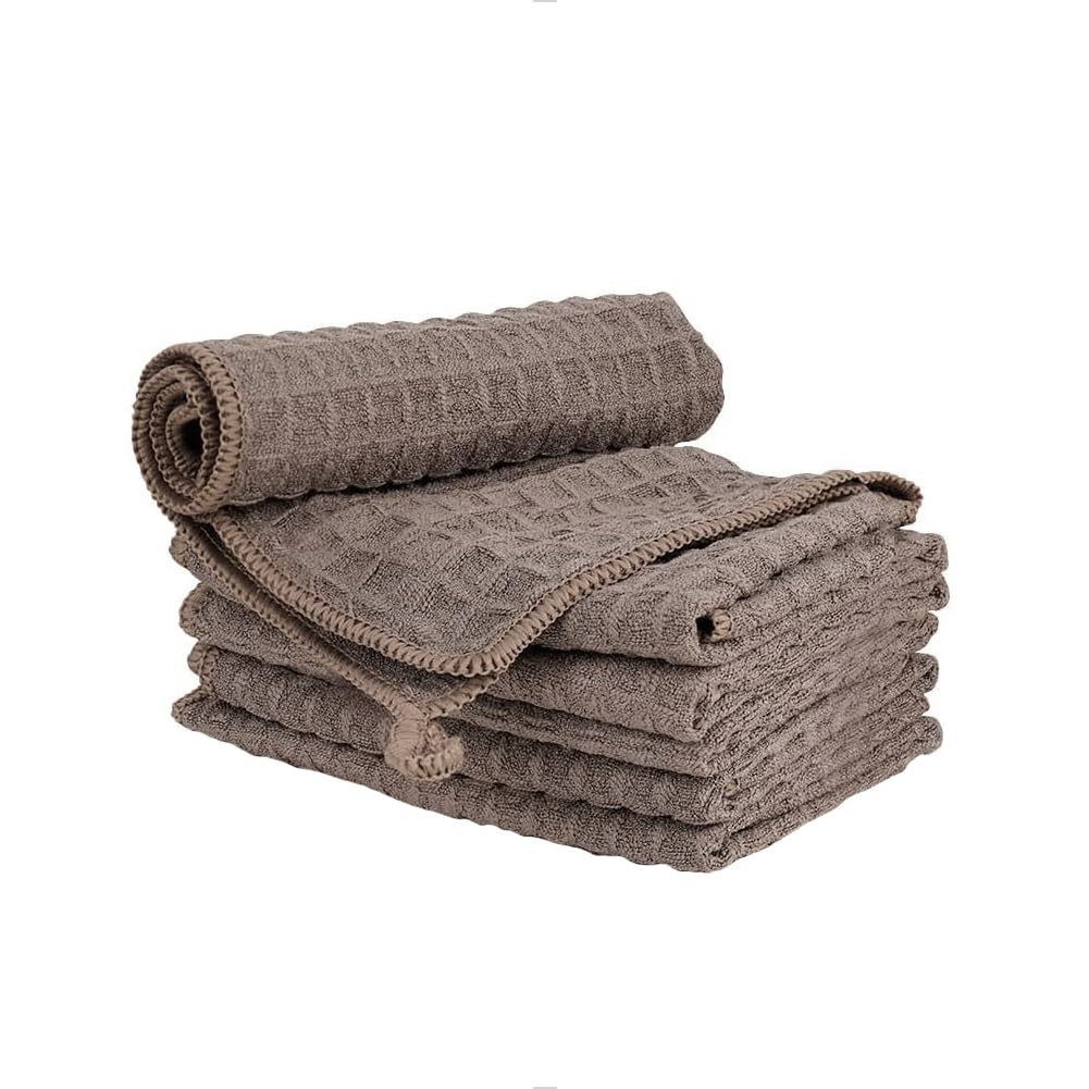 Watchget Brown Barista Micro Cloth 6 Pack, Microfiber Espresso Cleaning Towels Waffle Weave Kitchen Dish Cloths Cafe Bar Towel Coffee Machine Accessories Rag, (12"X12")