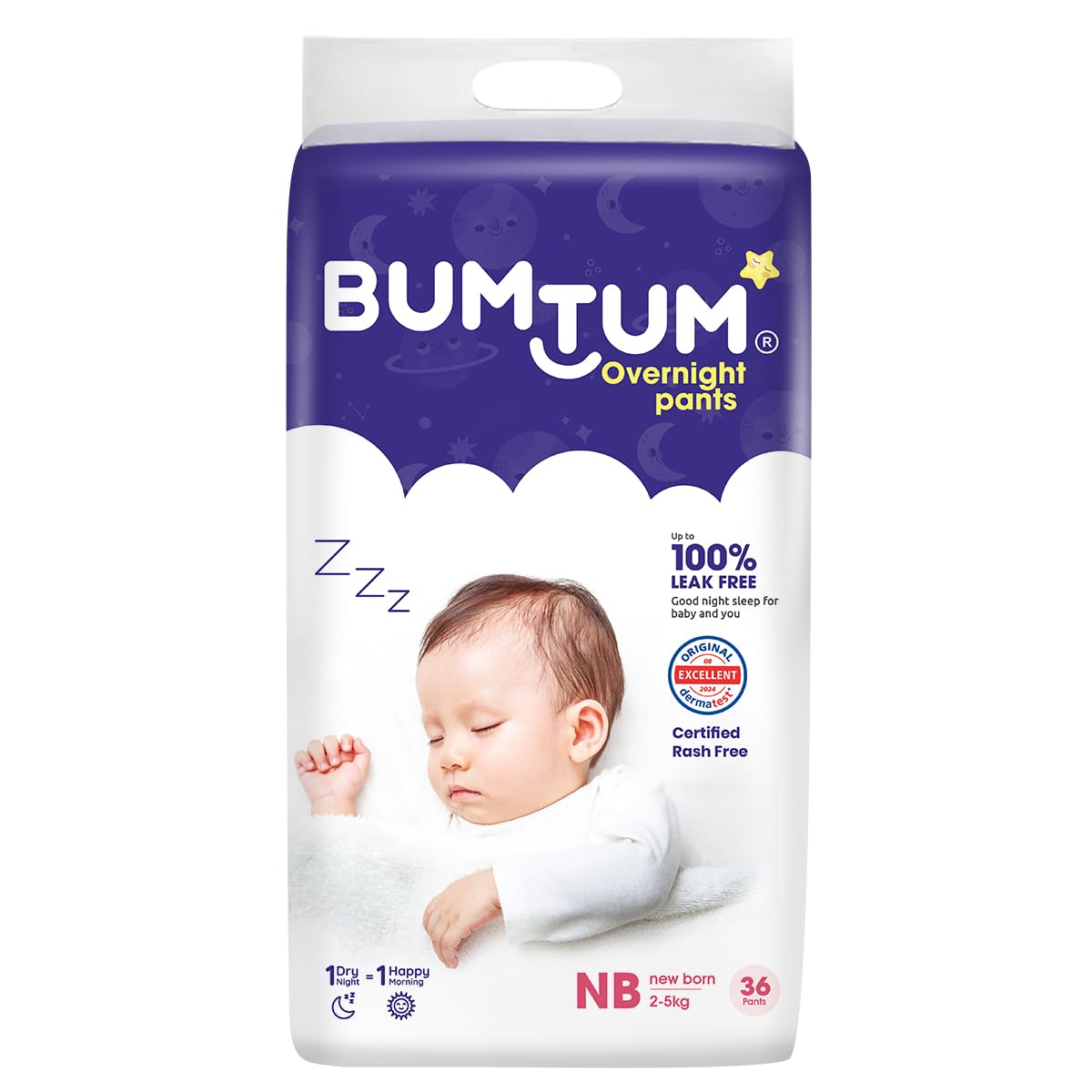 Bumtum Baby Overnight Diaper Pants - Size NB (2-5 kg), 36 Count | All night Absorption with Pillow Soft Comfort | No Leak | 100% Rashfree | With soothing Chamomile Microbial Layer | Pack of 1-image-9