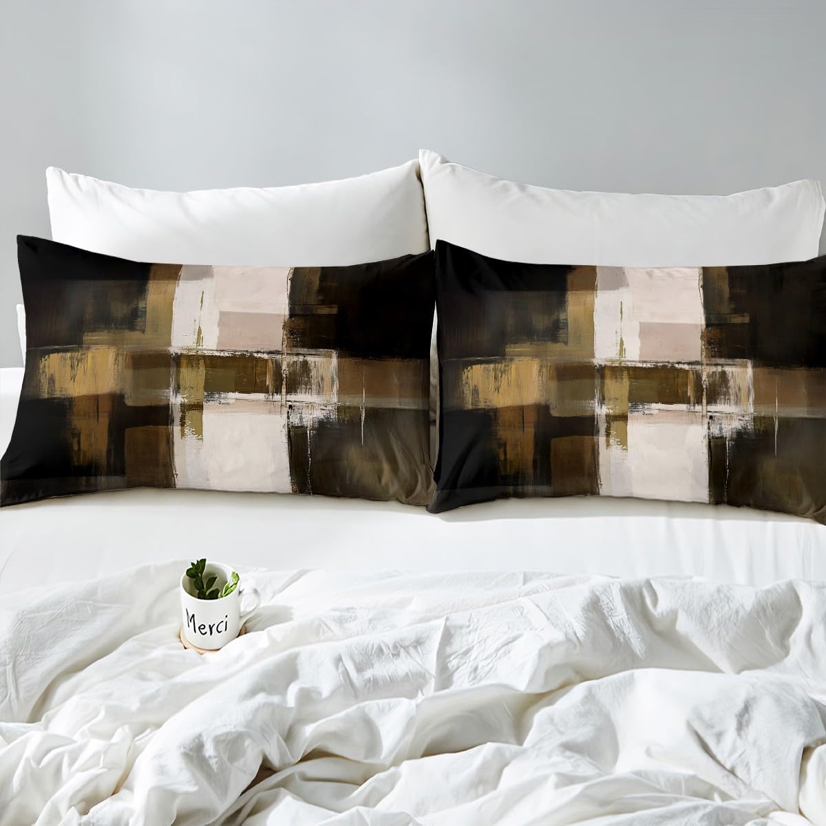 Brown and Black Duvet Cover Queen Size Abstract Bedding Set for Kids Boys Girls Decor Buffalo Check Comforter Cover Breathable Soft Lightweight Microfiber Modern Bedroom Decor Bedclothes