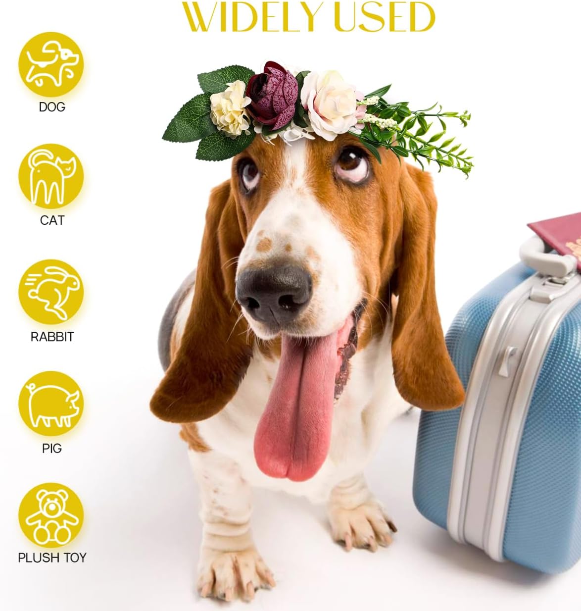 POPETPOP Dog Flower Headband Artificial Floral Crown Pet Headwear Natural Wreath for Dog Cats Wedding Decor