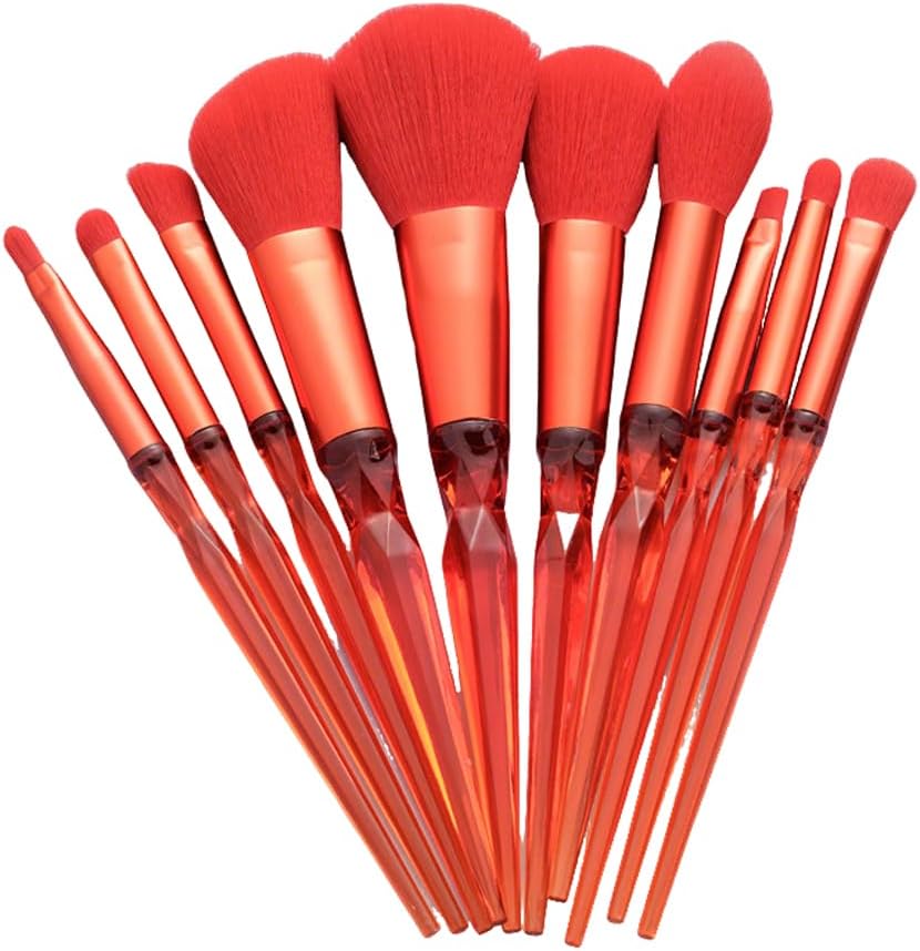 MELADY 10Pcs Diamond Crystal Handle Makeup Brush Set - Professional Soft Synthetic Hair Brushes for Eyeshadow, Blush, Powder, Foundation, Daily & Salon Use (red)
