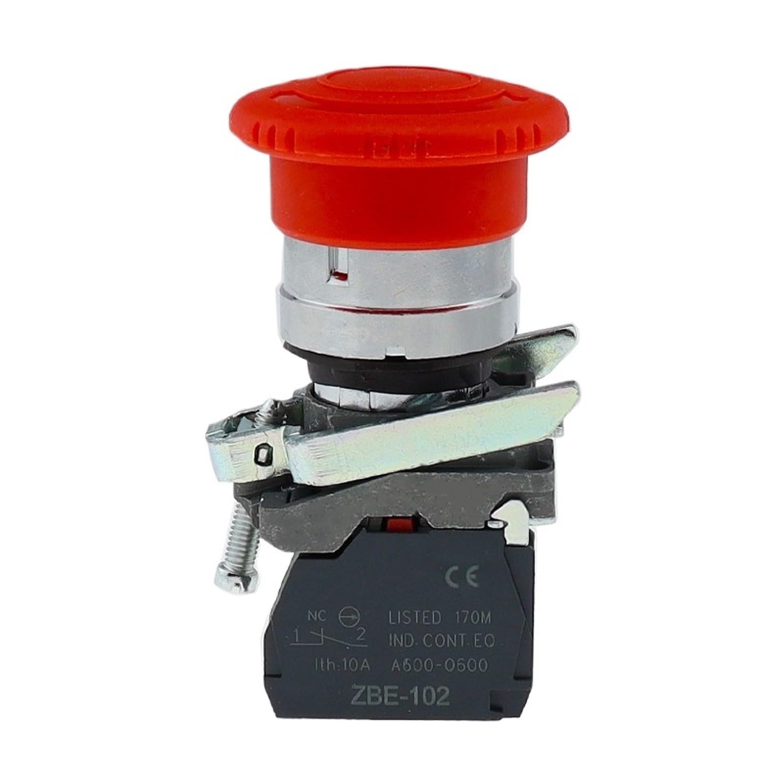 Interruptor pulsador de parada de emergencia tipo hongo (2 piezas) compatible con resorte Xb4-bs542, 1n/c(2NC)