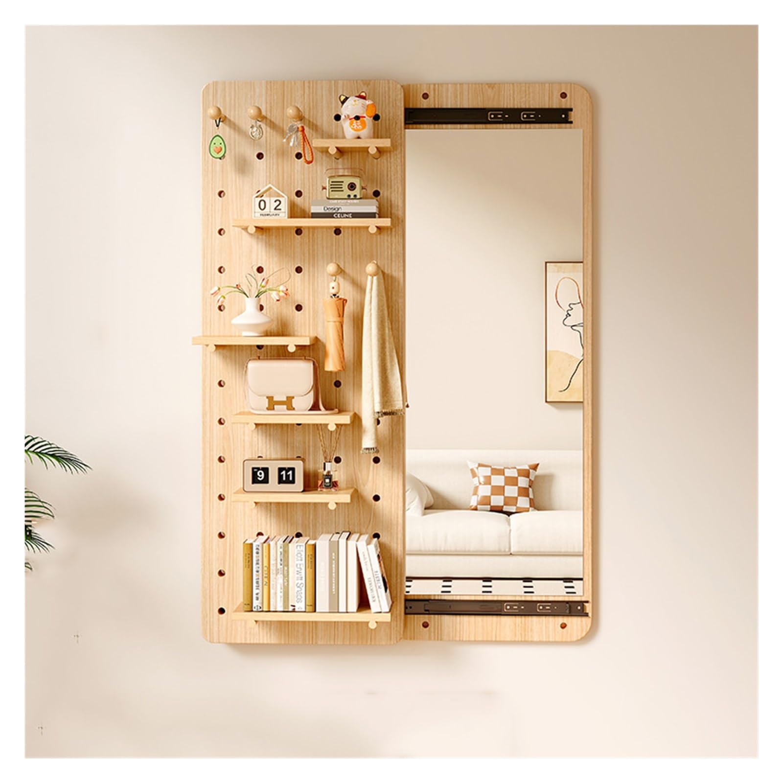 Miroir mural avec étagère intégrée design chic pour salon et suite d'hôtel
