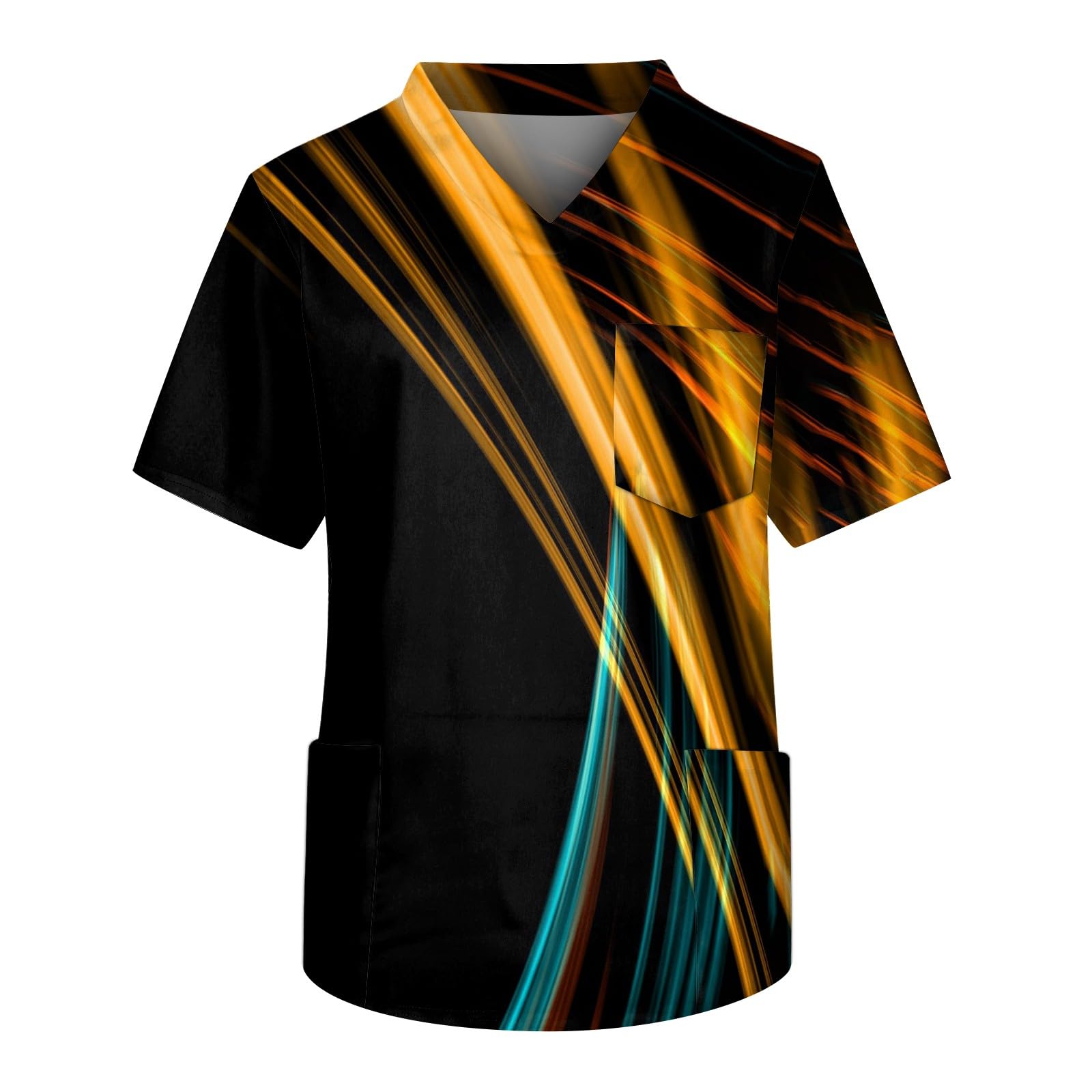 Men's Fit Gradient Color Scrub Tops Plus Size V-Neck Short Sleeve Funny Medical Workwear with 3 Pocket S-5XL