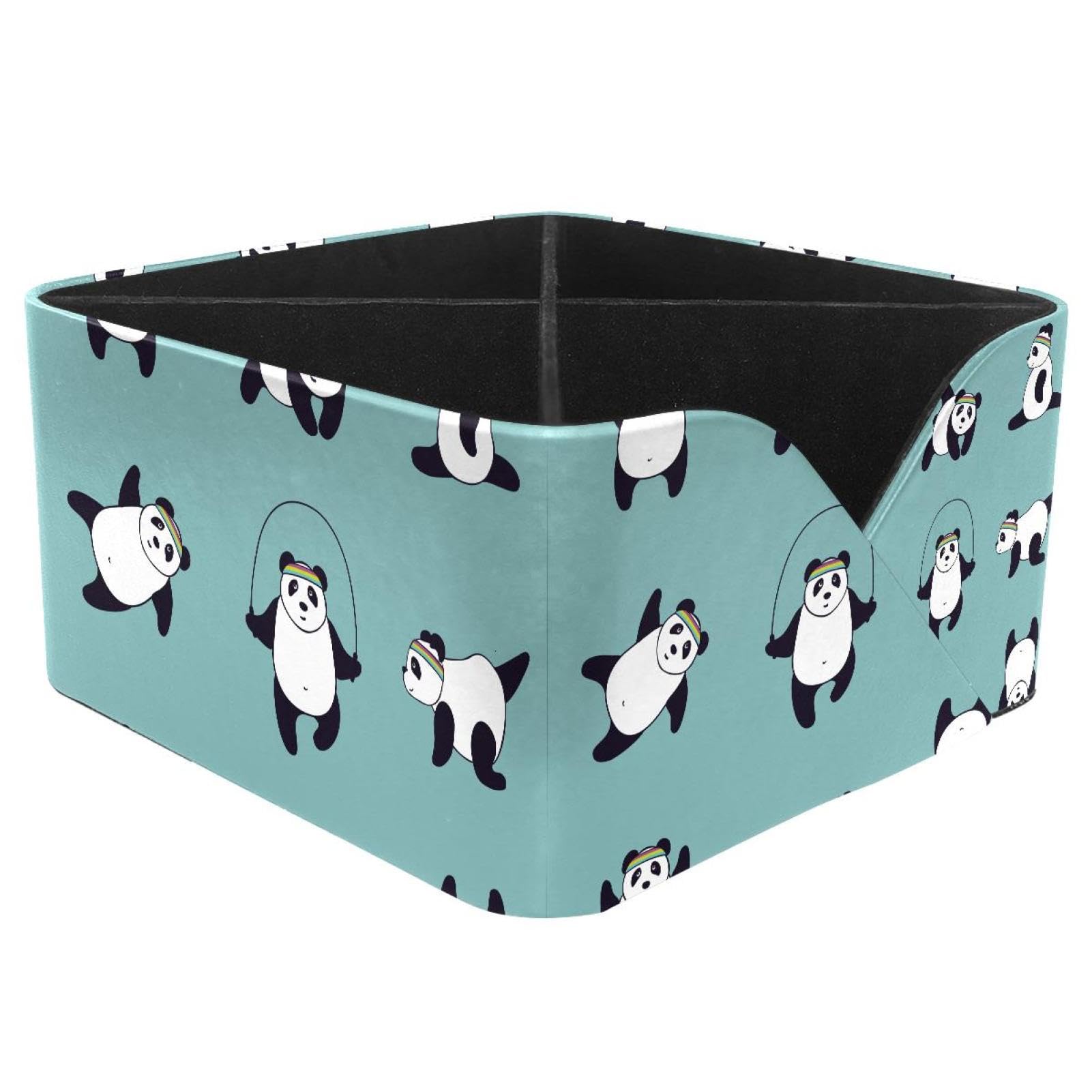 KengjuTesu Panda Sports Cute Bear in Different Poses Cartoon Pattern Desktop Organizer Pen Holder, Rectangular Pencil Cup for Office, Study and Makeup Stations